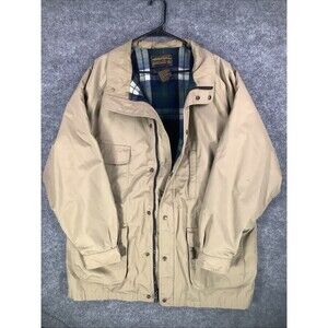 Vintage Eddie Bauer Tall XXL Field Jacket Wool Plaid Lined Beige